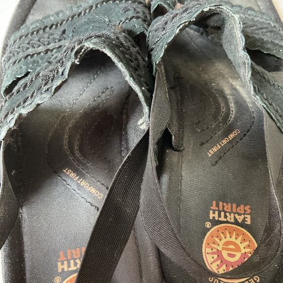 Earth Spirit Washington Black Leather Suede Slingback Sandals WMS 9 - Picture 11 of 13